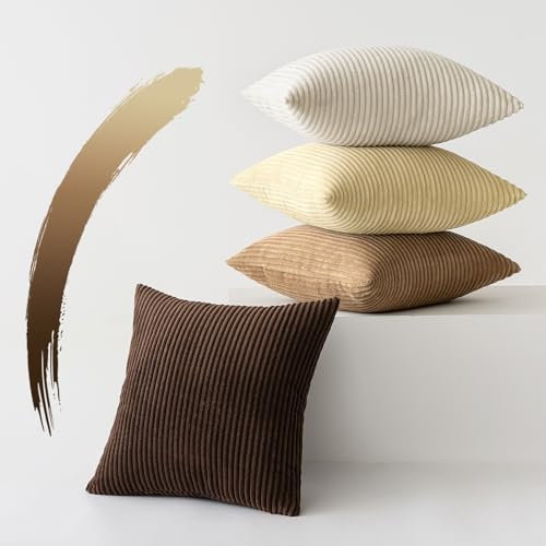 Slozzi 4er Set Kordsamt Kissenbezug Kissenbezüge Kissenhülle Sofakissen Dekokissenbezug Couchkissen Weich für Sofa Schlafzimmer Wohnzimmer Büro, 50x50 cm, Braun Serie