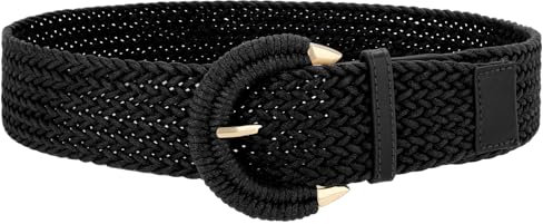 SUOSDEY Rattan-Flechtgürtel für Damen, breiter Taillengürtel für Kleider, gewebter Boho-Gürtel mit halbkreisförmiger Schnalle schwarz