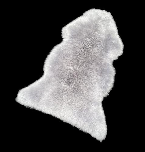 WL&ALLEN Großer Schaffell-Teppich, echter dicker und üppiger 7,6 cm Flor, luxuriöses australisches Fell, große Schaffell-Wolle, Einzelpelz, 70 x 90 cm, Grau