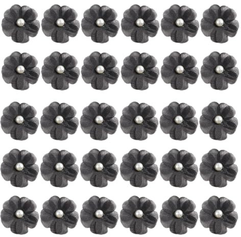 Wilitto Künstliche Blumen aus Stoff, Brautkleidung, Blumen, 30 Stück, Kunstperlen, Blume, DIY, Hochzeitskleid, Brautkleidung, Haarschmuck, Dekoration, Schwarz