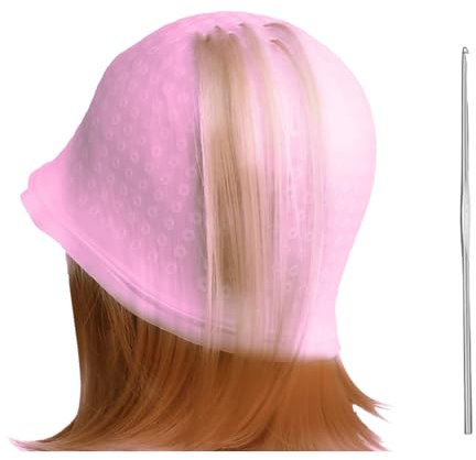 Highlighting Cap, Silicone Hair Highlighting Cap with Hook, Punched Hole Hair Dye Cap Streaking Cap, Reusable Highlighting Caps and Hook Kit for Women Men