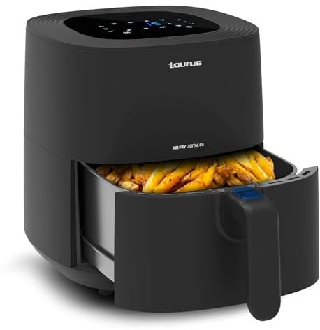 Taurus Air Fry Digital 6S - Freidora de Aire, 1700W, 5.5L Capacidad, 8 programas, hasta 200ºC, Temporizador 60 min, Digital, 6/7 raciones, Piezas Desmontables aptas lavavajillas, Libre BPA y PFOA