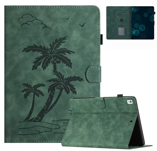 Case for iPad 10.2 Inch 2021/2020/2019 for iPad 9th/8th/7th Generation Case | Embossed Leather iPad 10.2 Cover, Smart iPad 9/8/7 Case with Pencil Holder, Multi-Angle Viewing Stand&Auto Wake Sleep, Green