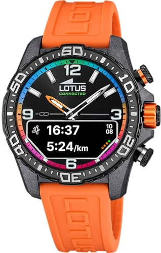 LOTUS Reloj Inteligente Hombre Híbrido Connected D de Caucho Naranja - Analógico Inteligente 20000/7 - Control Música, Cuenta Pasos, Notifica y Rechaza Llamadas - hasta 10 Días de Batería