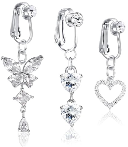 Cinsersr Bauchnabelpiercing 3 Stück Fake Bauchnabelpiercing Clip Schlichtes Design Geeignet für Damen und Mädchen