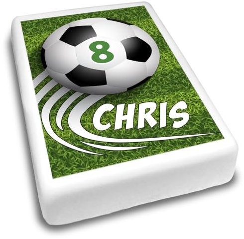 Cakeshop Portrait Personalised Edible Cake Topper Football Theme | Personalise Custom Name & Age | For Birthdays & Celebrations | Multiple Shapes & Sizes | Icing & Wafer Paper Options