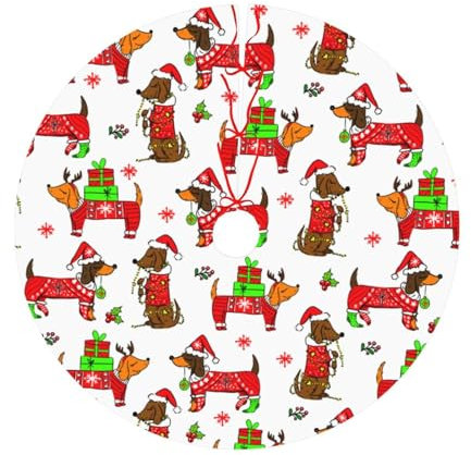 UGTEWXU Cute Dachshund Christmas Tree Skirt Christmas Tree Skirt 36 Animal Sausage Dog Tree Skirts Santa Mat for Mini Small Pencil Big X-Mas Tree Farmhouse Ornaments Decorations