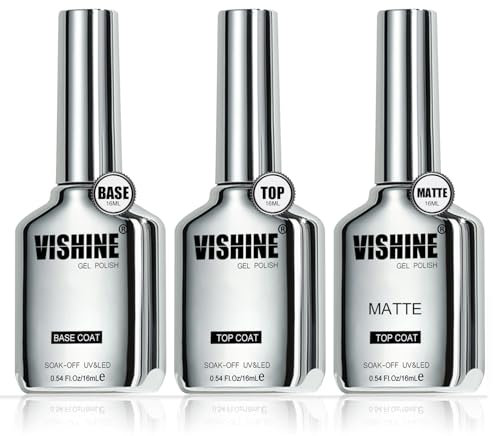 Vishine Gel-Nagellack, semi-permanent, 3-teilig, 16 ml, Base Gel, No Wipe Top Coat und Matter Top Coat, matt, glänzend und langlebig, Soak Off für Nägel