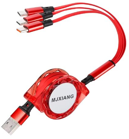 MJXIANG Cable de Carga Rápida Retráctil USB C 1M, QC 3.0(3A) Cable USB Multi USB C 3 en 1 con Puertos 3 Tipo C, para iPhone 16/15 Series, iPad Pro, Samsung Galaxy S25 S24, Moto, Xiaomi, Huawei, Sony
