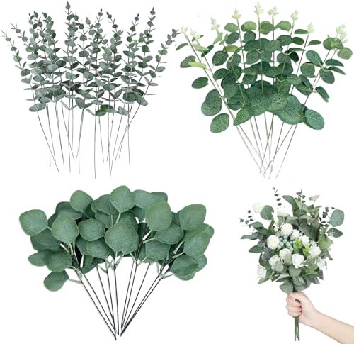 JOZMMZEOOA 30 Stück Eukalyptus Deko,Eukalyptus Künstliche Pflanze Zweige Getrocknet Girlande Deko Blumenstrauss,für Tischgesteck Party Hochzeit Weihnachtsdeko(A)