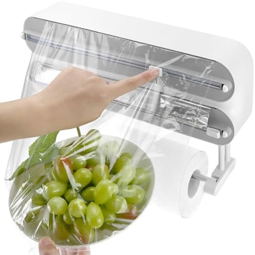 QWORK® Distributeur Papier Aluminium et Film Alimentaire, 3 en 1 Distributeur de Film Alimentaire Mural, Porte-Rouleau de Cuisine, pour Cuisine et Restaurant