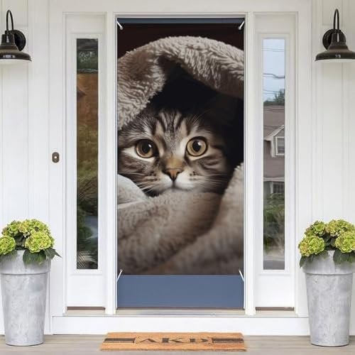 Hängendes Banner für Haustür Katze unter Decke Türabdeckung Dekoration Willkommen Türbanner Veranda Schild Hängende Wanddekoration Hintergrund Banner für Hof Garten Veranda Rasen