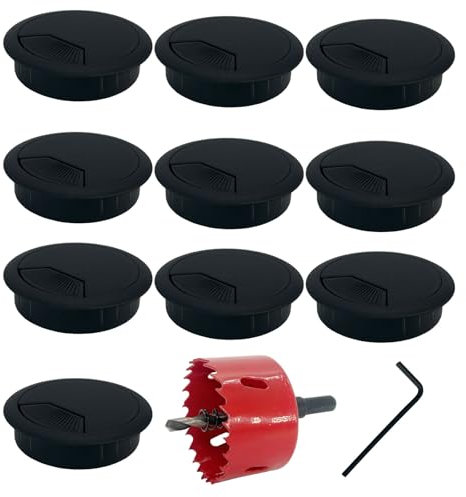 10 Pcs Desk Grommet 60mm with 60mm Hole Saw,Black Desk Cable Hole Cover,Plastic Desk Cable Grommet,Computer Desk Wire Hole Cover