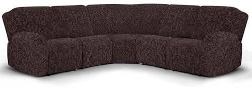 MINGPINHUIUS Sofabezug L Form Stretch Sofabezug aus Samt für 5 Sitzer Ecksofa, Anti Rutsch Sofa Überzug L Form Dicker weicher waschbarer Möbelschutz (Dunkelbraun, 5 Sitzer)