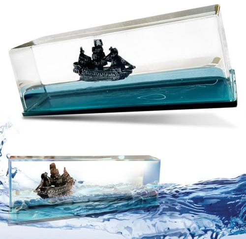 WEITING Schwimmendes Schiff in Flüssigkeit, Black Pearl Kreuzfahrtschiff-Schwimmflasche, Raumdekoration aus Acrylharz, handwerkliche Ornamente für das Wohnzimmer