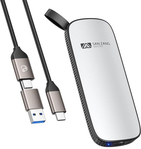 SAN ZANG MASTER Extreme Portable SSD 1 TB,bis zu 1050 MB/s Lesen,1000 MB/s Schreiben,USB 3.2 Gen 2, Externe SSD für Laptop,Type C Smartphones, Pro,Air,Silber