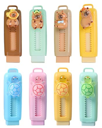 WOUYTPE 8 Stück Einziehbare Radiergummis, Radiergummi Kinder, Capybara Radiergummi, für das tägliche Lernen und Zeichnen, zum Ausradieren von Bleistiftstrichen, Geschenke für Kinder, Weihnachten