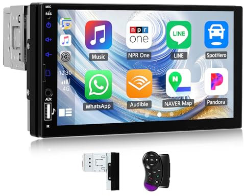 Single Din Car Stereo with Wireless Carplay Android Auto Bluetooth 1 Din Car Radio 7 Inch Touch Screen Multimedia Player with FM Radio Mirror Link Steering Wheel Control
