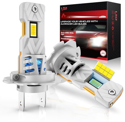AUXIRACERAmpoules H7 LED 30000lm 120W, Ampoules de phare voiture et moto, Kit d'ampoules 12v pour feux de route ou feux de croisement, 1:1 taille halogène, Plug and Play, 6500k lumière blanche, 2pcs