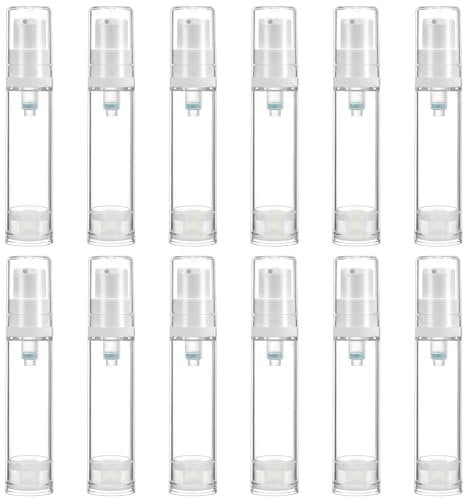 TIESOME 12 Pcs Vacuum Airless Pump Bottles, 0.34 OZ Refillable Travel Cosmetic Containers for Creams Lotion Foundation DIY Skincare (10ml)