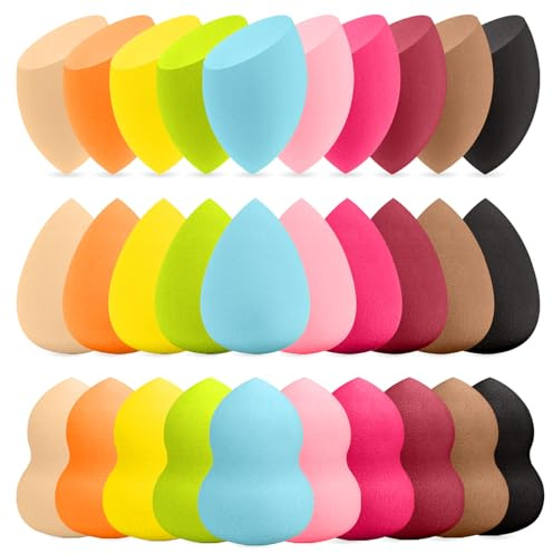 30 Pcs Multicolor Latex-Free Makeup Sponge Set, Wet/Dry Use for Foundation