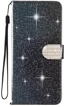 SEHEYA Klapphülle für Huawei P20 Lite Glänzend Handy Hülle Premium Glitzer PU Leder mit Magnetische Diamant Schnalle Standfunktion Kartenfächer Schutzhülle, Schwarz