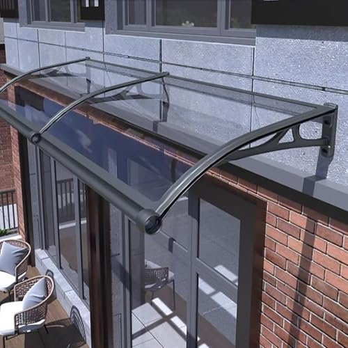 Marquise De Porte D’Entrée Moderne Avec Gouttière, Auvent De FenêTre En Polycarbonate Avec Support En Aluminium, Pour Garage, Balcon, FenêTre(W120xL100cm)