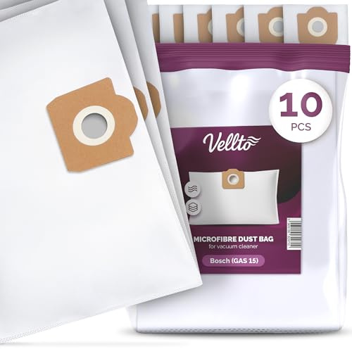 10x Vellto Staubsaugerbeutel Kompatibel mit Bosch Gas 15 20 1200 L 15-20 Kompatibel mit VC3511L VC3011L VC2512L VC2511L VC2012L VC2010L 446L ASA 25 L PC Ersatz Filtertüten Beutel