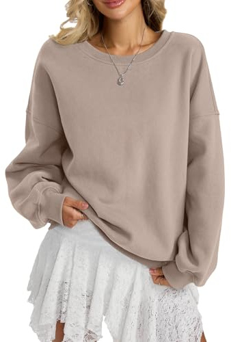 Tomwell Sweatshirt Damen Oversized Pullover Herbst Winter Rundhals Pulli Fleecepullover Langarmshirt A Khaki M