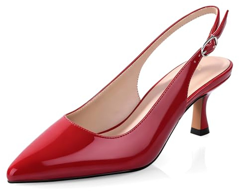 Ankis Damen Slingback Kitten Heels Geschlossene Spitze Zehen Pumps Kleid Schuhe Party Hochzeit Casual 6,3 cm, Burgunderroter Lack, 10