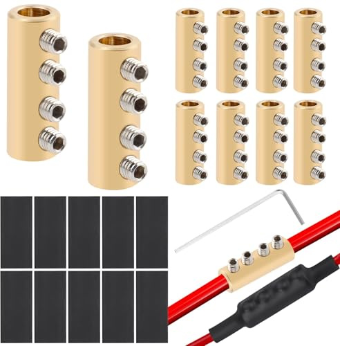 Nexlynk 10 Pcs 6 AWG Wire Connectors 80A Splicing Quick Wiring Connection Terminal Kit, Heavy Duty Circuit Connector Nut Kit with Screws Heat Shrink Tube Butt Connector for Electrical Wiring Repair