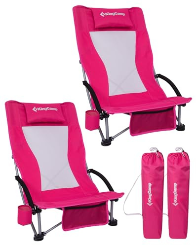 KingCamp Lot de 2 Chaises de Plage Pliantes Cadre Renforcé 180 kg Rose