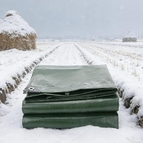 Lona Impermeable 4 x 9 m Resistente a Los Rayos UV Desgarros Lona Suelo Piscina con Ojales Duradera Multiusos para Exteriores Leña, Jardín, Cenador, Camping, Verde