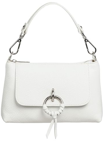 Caspar Elegante Leder Umhängetasche Damen Clutch Kleine Crossbody Bag mit Schultergurt & Kurzhenkel - PREMIUM LINE - Modell No.851 - Made in Italy, Farbe:weiß