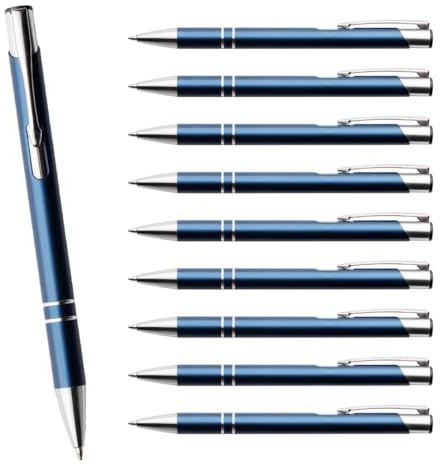 WPRO Metall Kugelschreiber Set 10 Stück dunkelblau | Schreibfarbe blau; elegantes Schreibgeräte Set mit ergonomischem Griff; langlebige Mine; ideal für Büro und Business