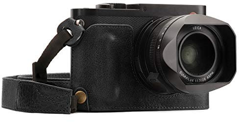 MegaGear MG1400 Leica Q-P, Q (Typ 116) Genuine Leather Camera Half Case and Strap - Black