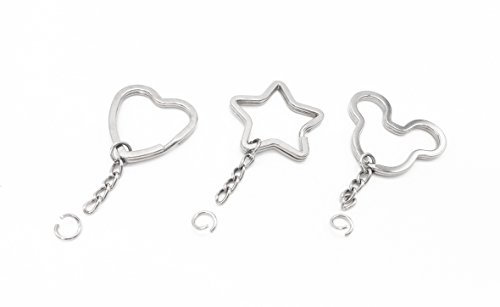 Lot de 30 porte-clés avec chaîne - 3 styles différents - En forme d'étoile, d'ours et de cœur
