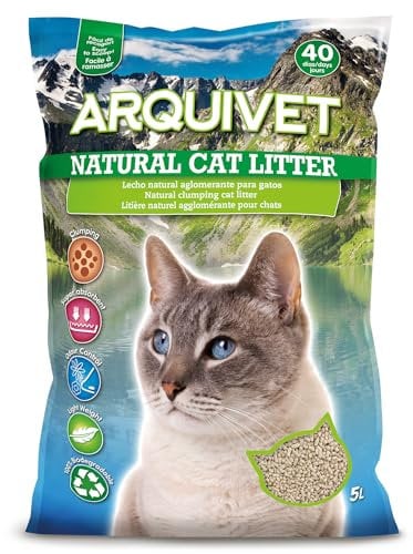 ARQUIVET Natural Cat Litter 5 L - Litière naturel agglomérante, pour chat 100% biodégradable - A base de bois de pin - jusqu'à 40 jours