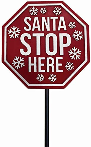 Spoontiques - Santa Stop Here Gartenstecker – Gartendekoration – dekorativer Pfahl für Rasen und Hof – Mehrfarbig
