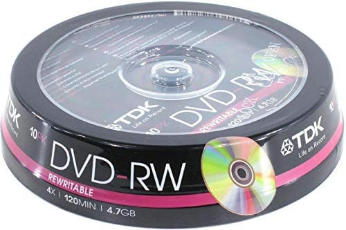 100 x TDK Blank DVD-RW Disc (4x 120min 4.7GB) Video/Data DVD Re-Writable