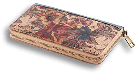 Kork Geldbörse aus Kork-Leder für Damen groß - mit Kartenfächern und Geldfach mit Reißverschluss, Damengeldbörse (Blue)