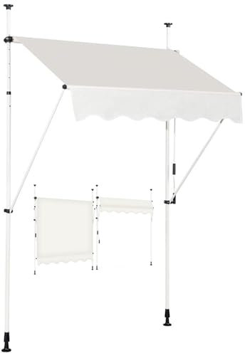 COSTWAY Toldos Exterior Terraza, Toldo Manual con Manivela y Resistente a la Intemperie, en Altura 200-300 cm, Toldos Exterior Terraza Enrollable para Balcón y Terraza (150 x 120 cm, Beige)