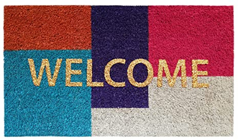Banzaii Fußmatte aus Kokos, 40 x 70 cm, mit PVC-Rückseite, rutschfest, mit applizierten Glitzern - Welcome Bunt