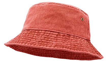 UltraKey Bucket Hat, Wide Brim Washed Denim Cotton Outdoor Sun Hat Flat Top Cap for Fishing Hiking Beach Sports Orange