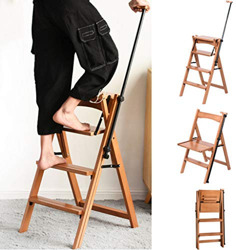 CGF Tritthocker Klappbarer Trittleiter Holzleiter Fußbank Klappbarer Trittleiter Mit Handlauf Und Rutschfester Konstruktion, Innenklappleiter Tragbarer Hocker/Blumenständer (Anzahl X1)