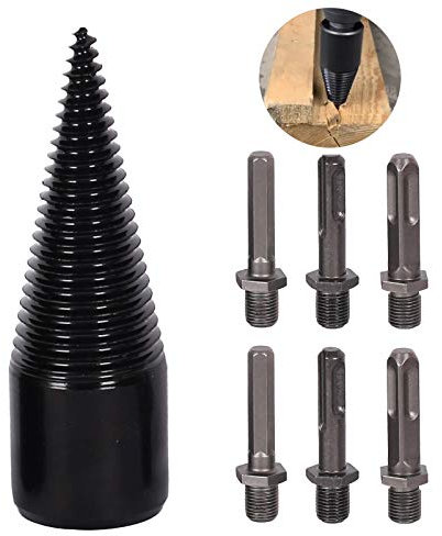 Yeipower Wood Splitter Firewood Drill-Bit - Kindling Log Splitter Heavy Duty Electric Splitting Drills 42mm Screw Cracker Removable Cone Driver Hex Shank Square Round Handle