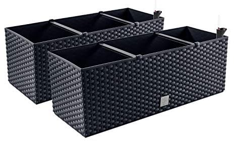 PAFEN 2 fioriere effetto rattan, 60 x 25 x 24 cm, sistema di irrigazione per balcone, colore antracite