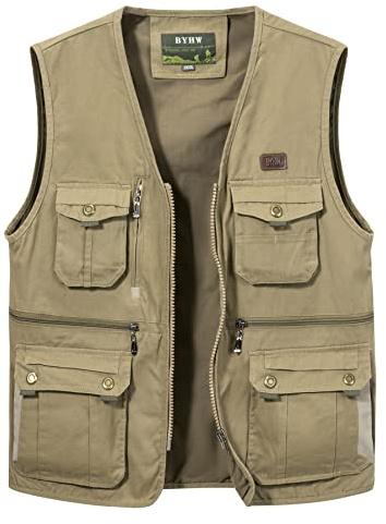 Oralidera Gilet Sans Manche Chasse pour Homme Veste de Pêche Multi-poches Gilet de Photographe Gilet de Reporter Homme Randonnée
