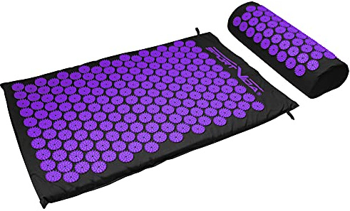 Akupressurmatte mit Kissen Akupressur-Set für Rückenschmerzen - Massagematte für Schmerzenlinderung und Muskelverspannung - Nagelmatte zur Entspannung Faszienmassage (Lila)