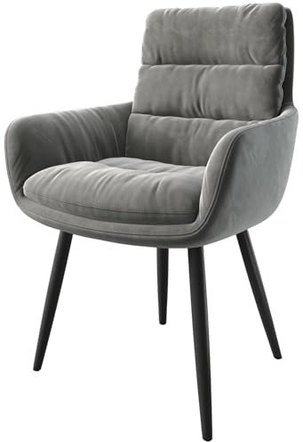 DELIFE Polsterstuhl Abelia-Flex mit Armlehnen 4-Fuß konisch Schwarz Samt Grau